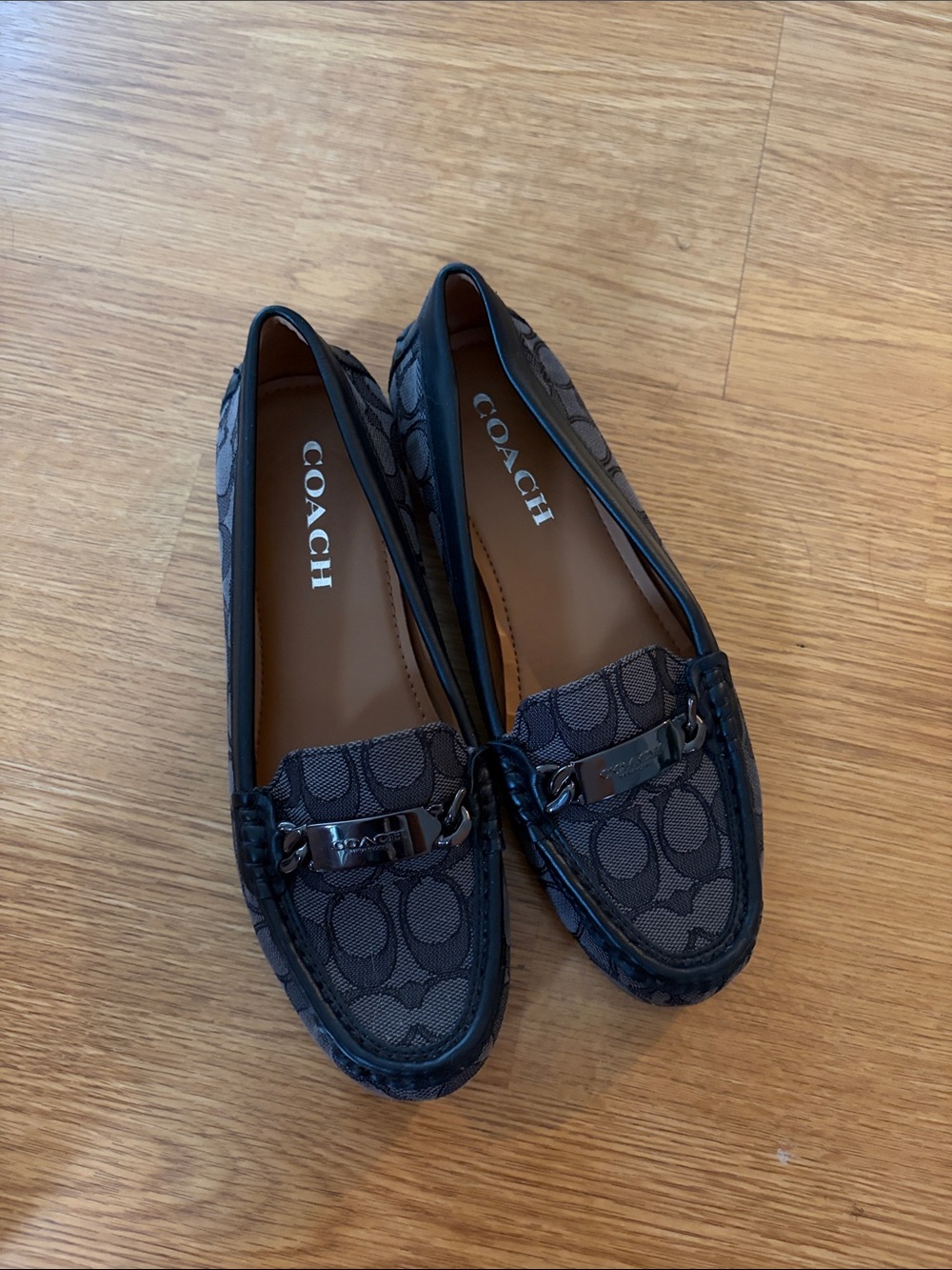 Coach Black Signature Canvas Loafers with Metal Bit
